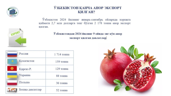 How Much Pomegranate Has Uzbekistan Exported in this year?